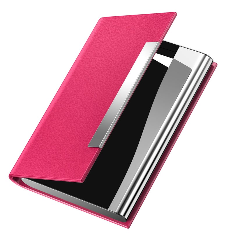 Padike Business Card Holder, Business Card Case Professional PU Leather & Stainless Steel Multi Card Case,Business Card Holder Wallet Credit Card ID Case/Holder for Men & Women. (Rose red) - Image 1